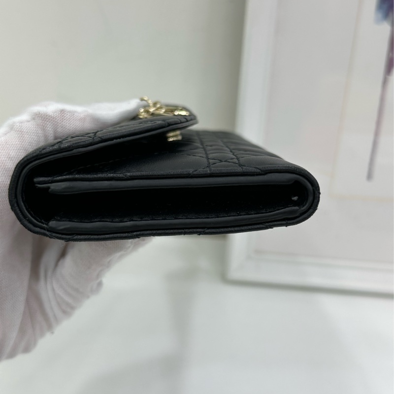 DIOR Dior My Dior 絎縫淡金色金屬吊飾磁扣開合 小羊皮 皮夾 女款 黑色 全新有單-3