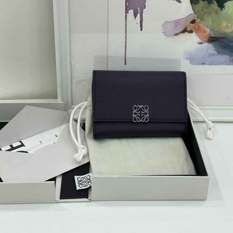 Loewe 羅意威 紫色三折短版皮夾 全新有購證-0