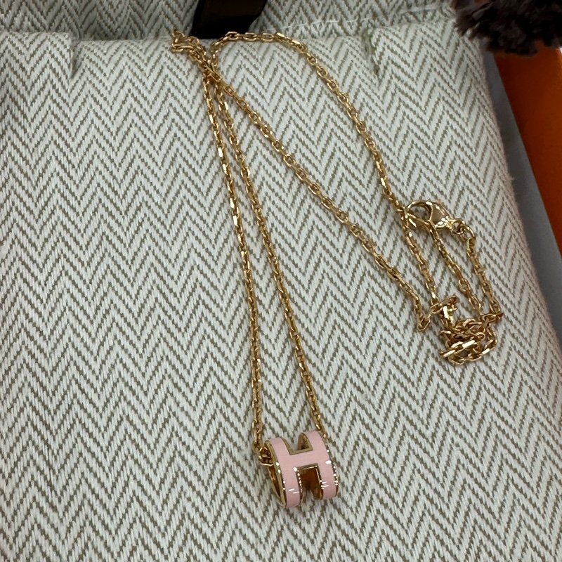 Hermes愛馬仕 H項鍊mini POPH系列 粉紅玫瑰金 閒置-4