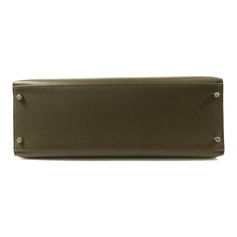 HERMES Chevre皮革Kelly 35銀扣手挽肩背兩用袋Vert Olive-3