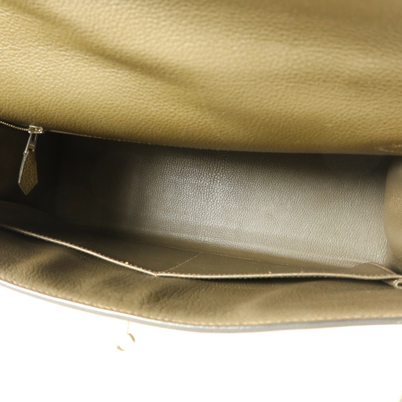 HERMES Chevre皮革Kelly 35銀扣手挽肩背兩用袋Vert Olive-5