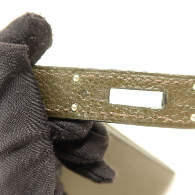 HERMES Chevre皮革Kelly 35銀扣手挽肩背兩用袋Vert Olive-7