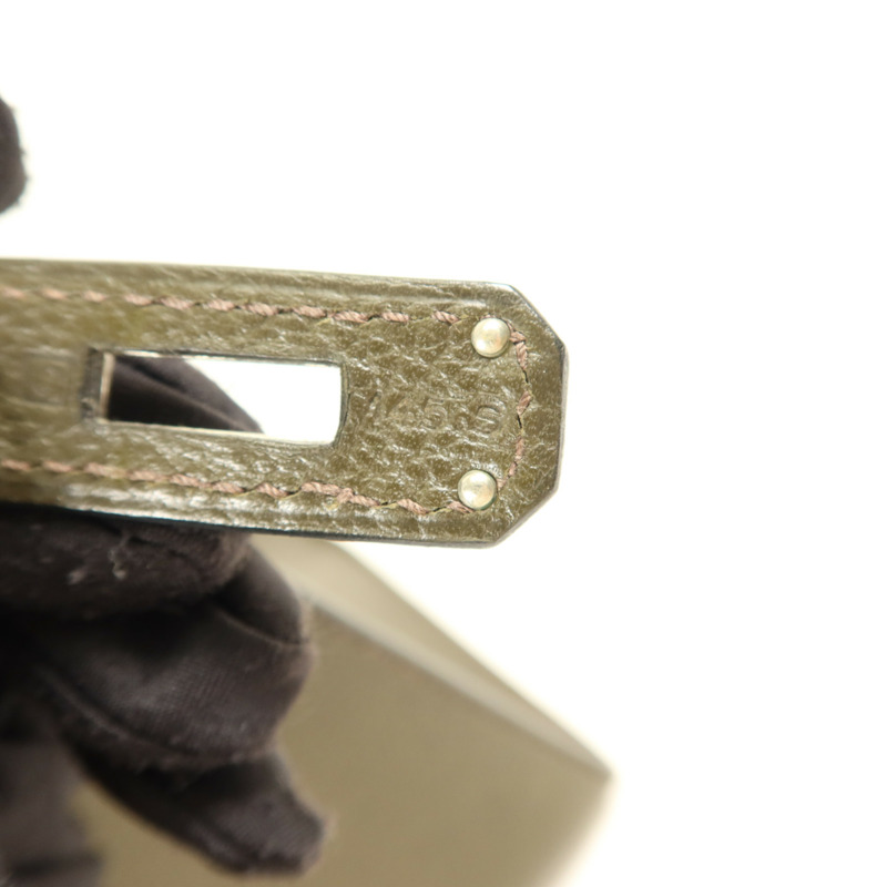 HERMES Chevre皮革Kelly 35銀扣手挽肩背兩用袋Vert Olive-8