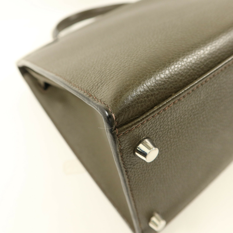 HERMES Chevre皮革Kelly 35銀扣手挽肩背兩用袋Vert Olive-16