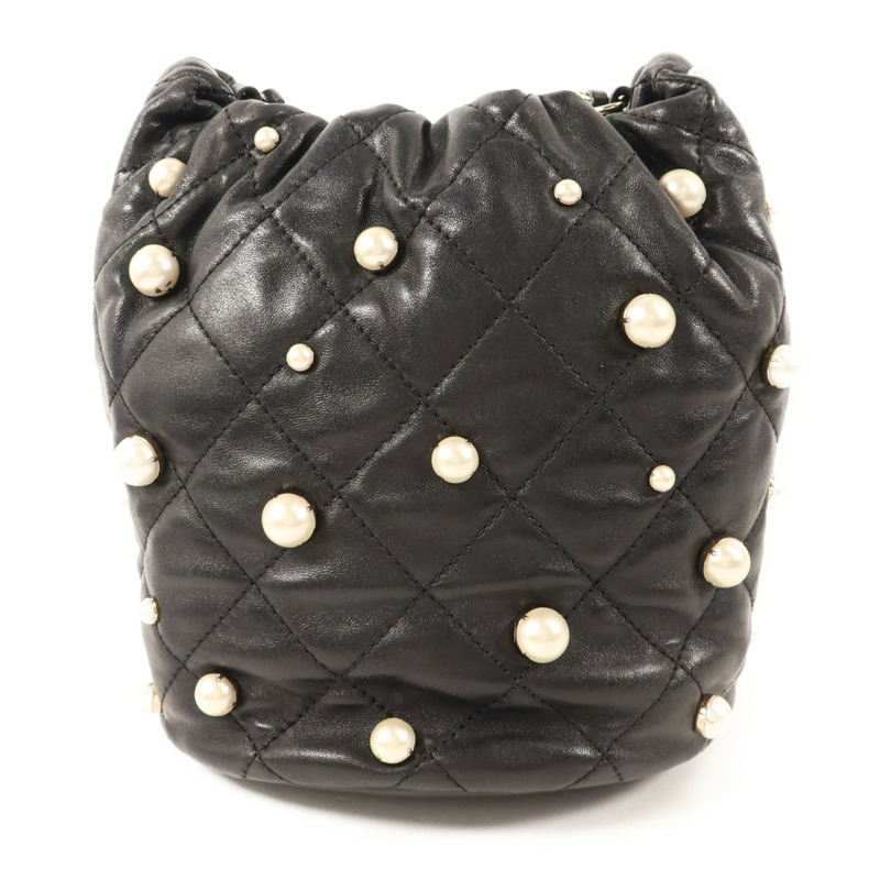 CHANEL 羊皮皮革/珍珠Pearl Bucket Bag金扣鏈帶肩背袋-1