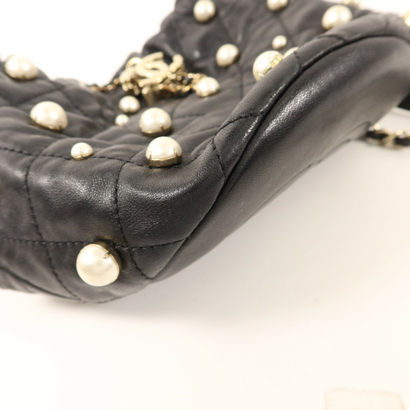 CHANEL 羊皮皮革/珍珠Pearl Bucket Bag金扣鏈帶肩背袋-12
