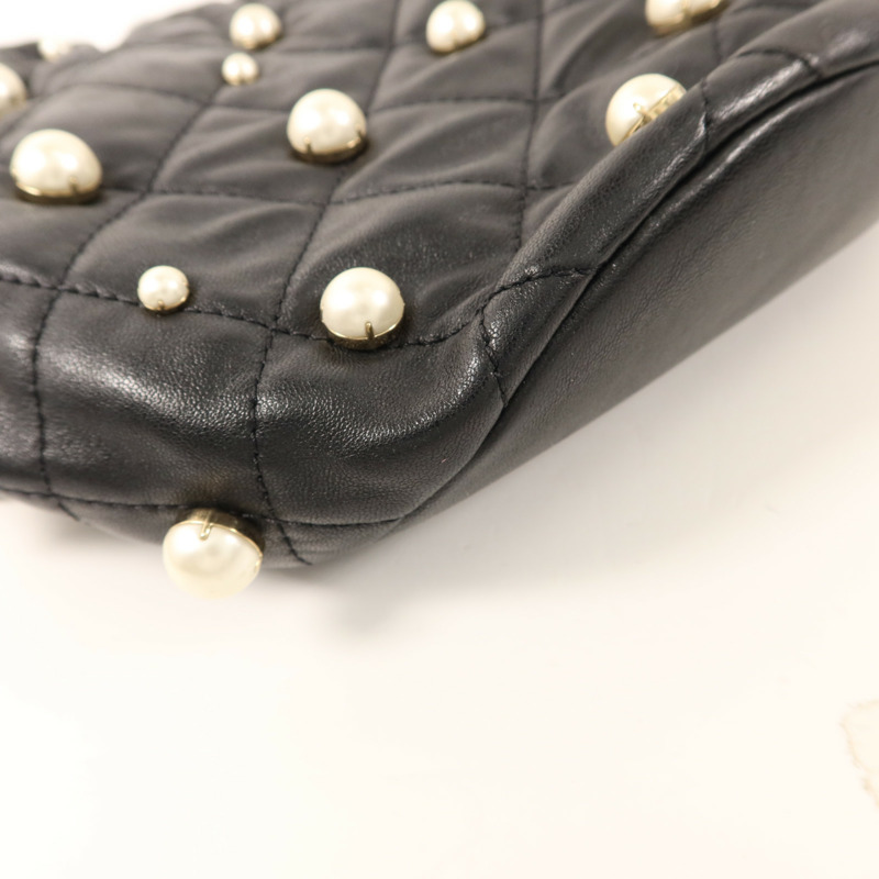 CHANEL 羊皮皮革/珍珠Pearl Bucket Bag金扣鏈帶肩背袋-14