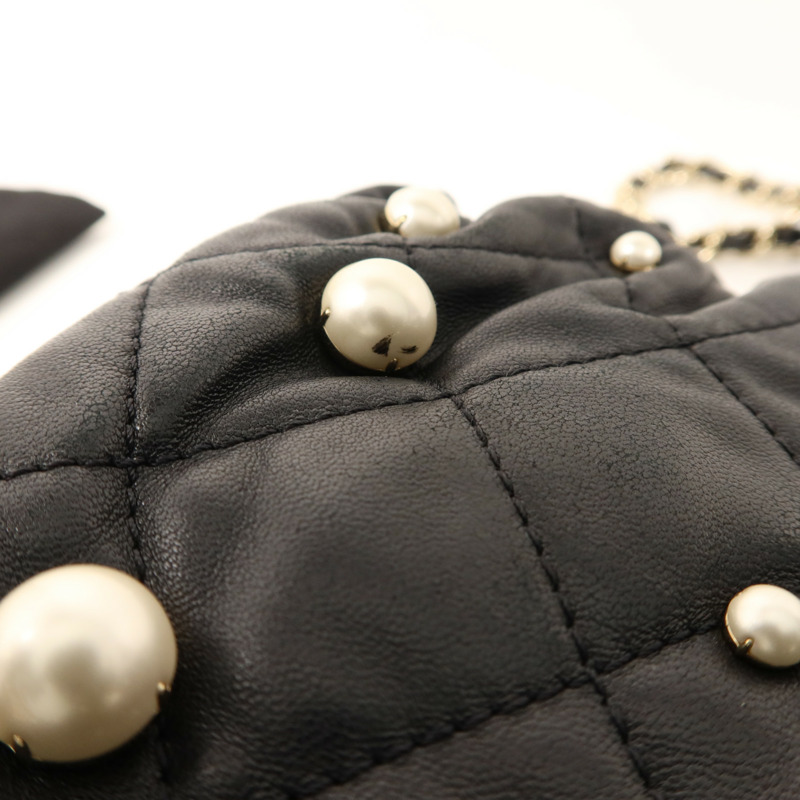 CHANEL 羊皮皮革/珍珠Pearl Bucket Bag金扣鏈帶肩背袋-15