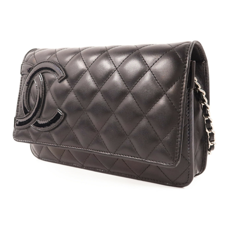 CHANEL 牛皮皮革Cambon Wallet On Chain銀扣鏈帶肩背袋-2