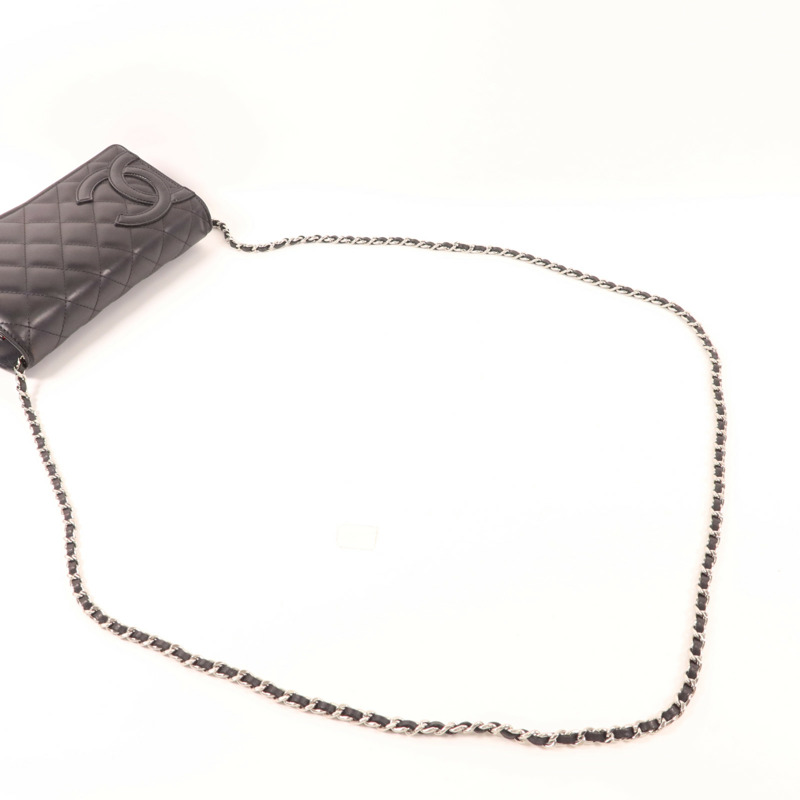 CHANEL 牛皮皮革Cambon Wallet On Chain銀扣鏈帶肩背袋-4
