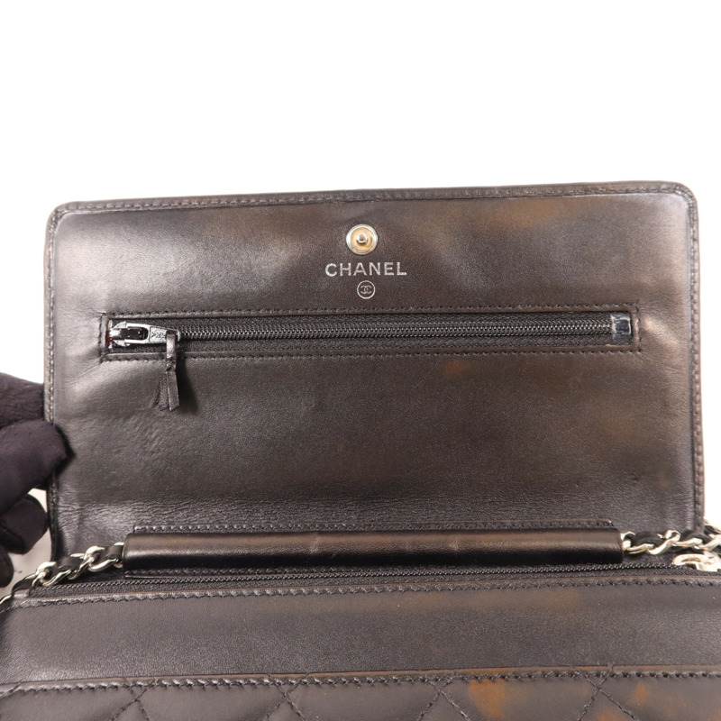 CHANEL 牛皮皮革Cambon Wallet On Chain銀扣鏈帶肩背袋-7