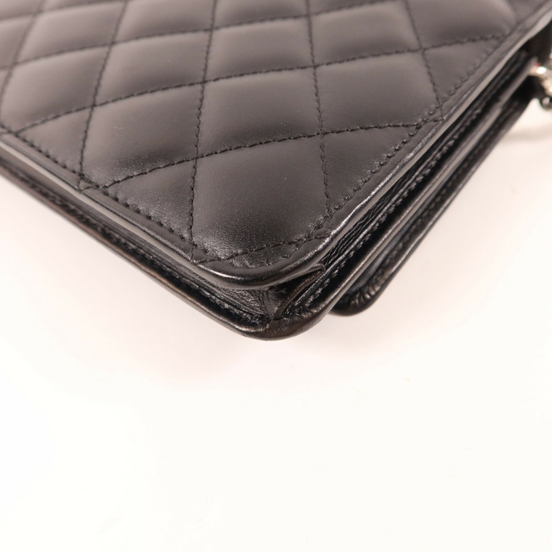 CHANEL 牛皮皮革Cambon Wallet On Chain銀扣鏈帶肩背袋-15