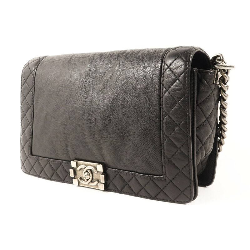 CHANEL 牛皮皮革Boy 28銀扣鏈帶肩背袋-2