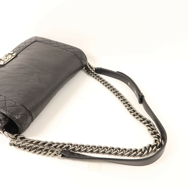 CHANEL 牛皮皮革Boy 28銀扣鏈帶肩背袋-5