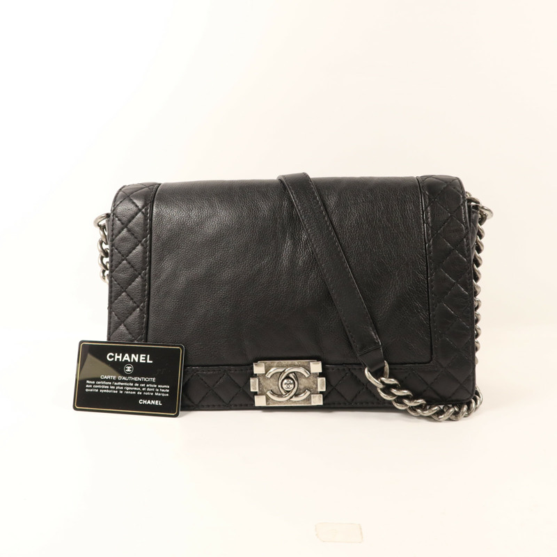 CHANEL 牛皮皮革Boy 28銀扣鏈帶肩背袋-15