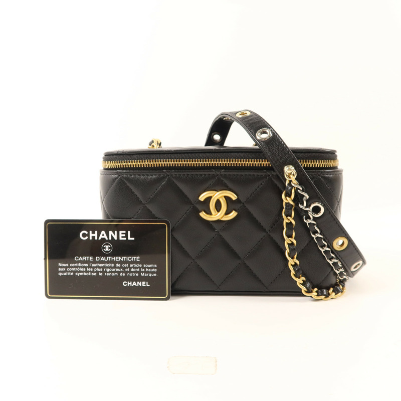 CHANEL 羊皮皮革Vanity Bag金扣鏈帶肩背袋-18