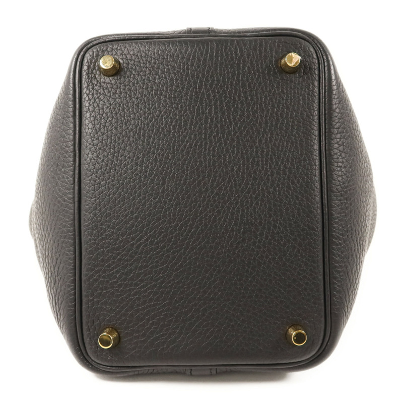 HERMES Clemence皮革Picotin PM金扣手挽袋Noir-3