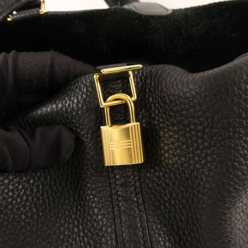 HERMES Clemence皮革Picotin PM金扣手挽袋Noir-8