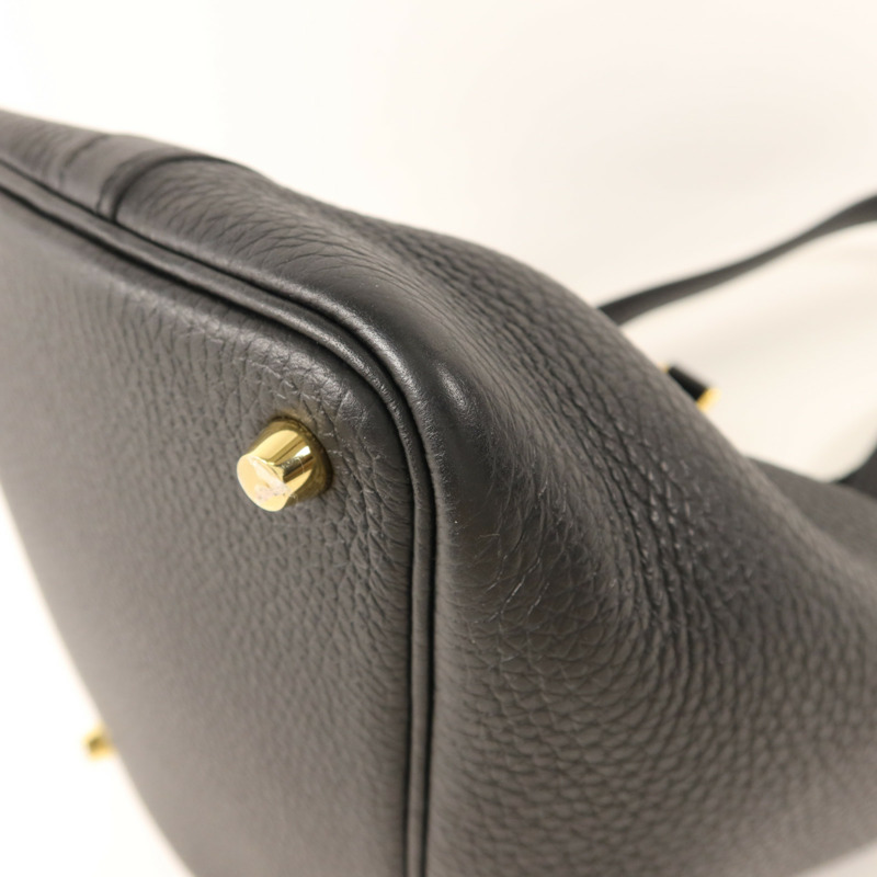 HERMES Clemence皮革Picotin PM金扣手挽袋Noir-9