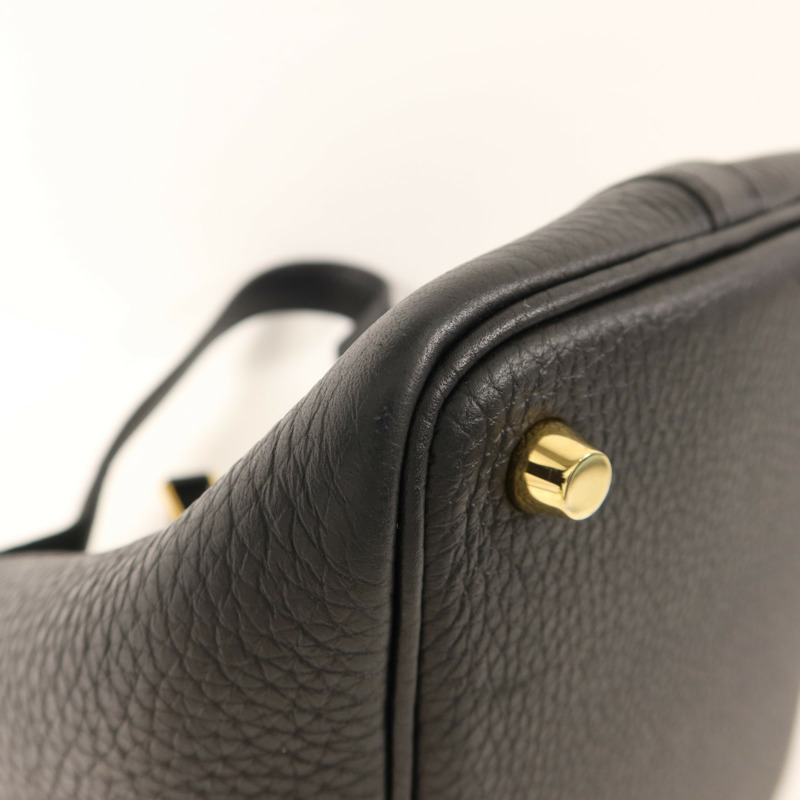 HERMES Clemence皮革Picotin PM金扣手挽袋Noir-10