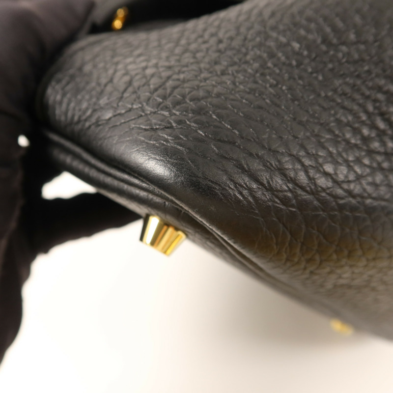 HERMES Clemence皮革Picotin PM金扣手挽袋Noir-11