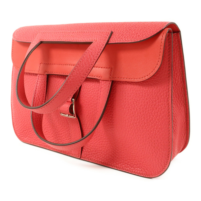 HERMES Clemence皮革Halzan 25銀扣手挽肩背兩用袋Rose Extreme-2