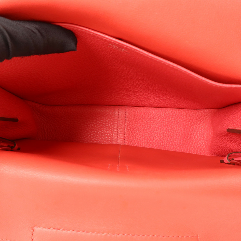 HERMES Clemence皮革Halzan 25銀扣手挽肩背兩用袋Rose Extreme-5