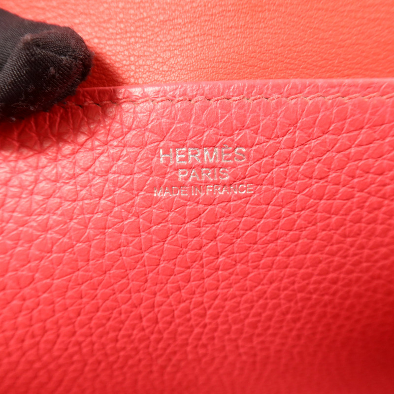 HERMES Clemence皮革Halzan 25銀扣手挽肩背兩用袋Rose Extreme-6