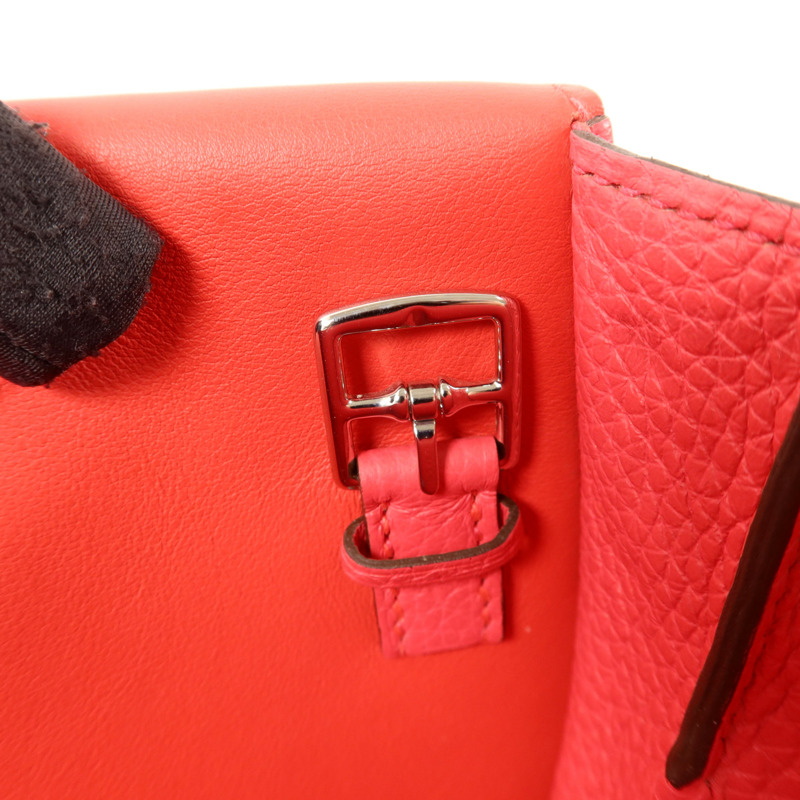 HERMES Clemence皮革Halzan 25銀扣手挽肩背兩用袋Rose Extreme-8