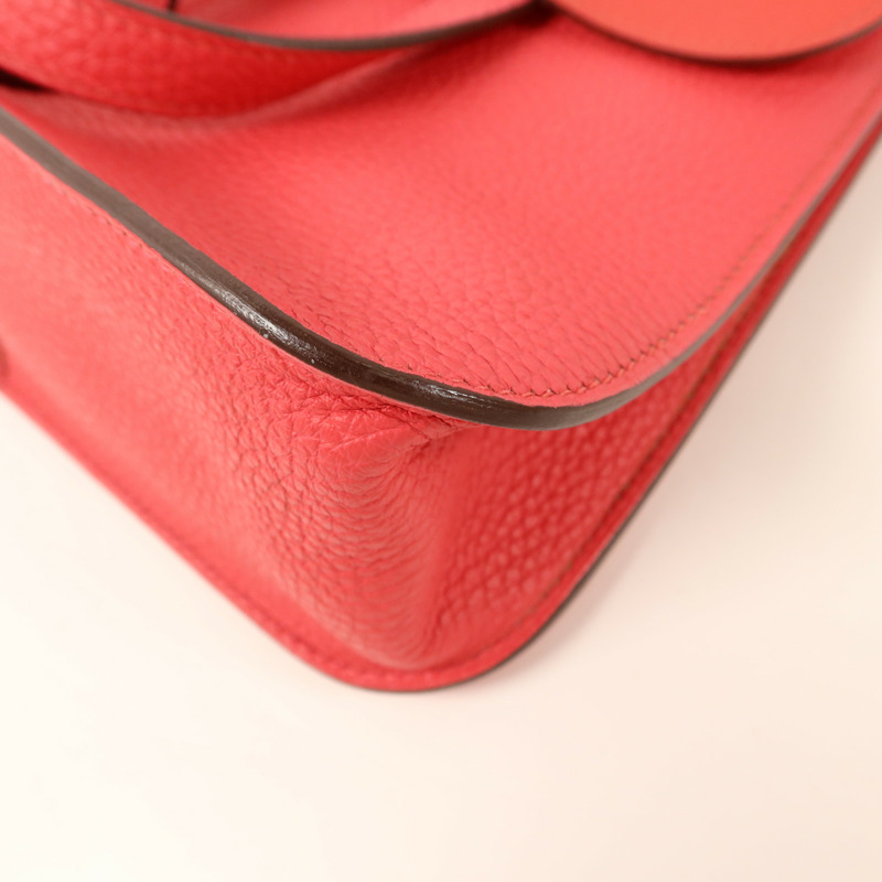 HERMES Clemence皮革Halzan 25銀扣手挽肩背兩用袋Rose Extreme-9