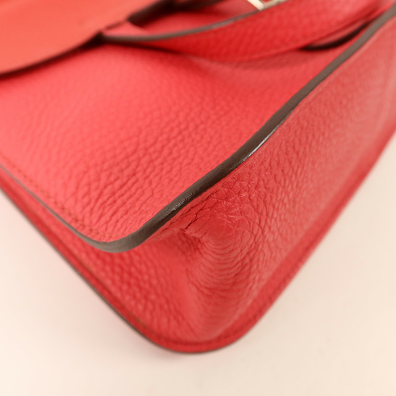HERMES Clemence皮革Halzan 25銀扣手挽肩背兩用袋Rose Extreme-10