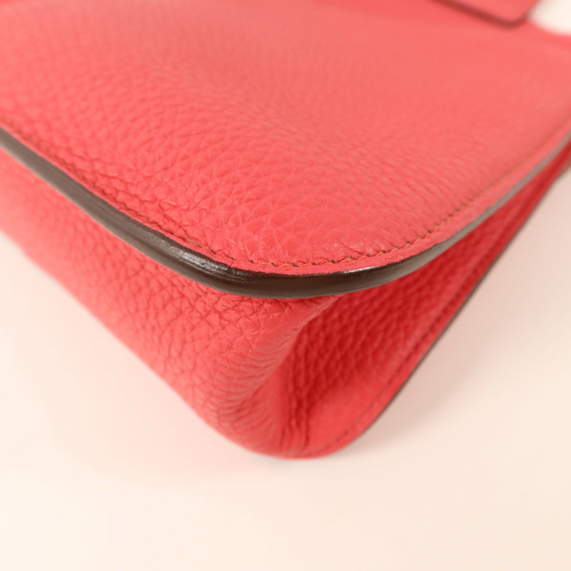 HERMES Clemence皮革Halzan 25銀扣手挽肩背兩用袋Rose Extreme-11