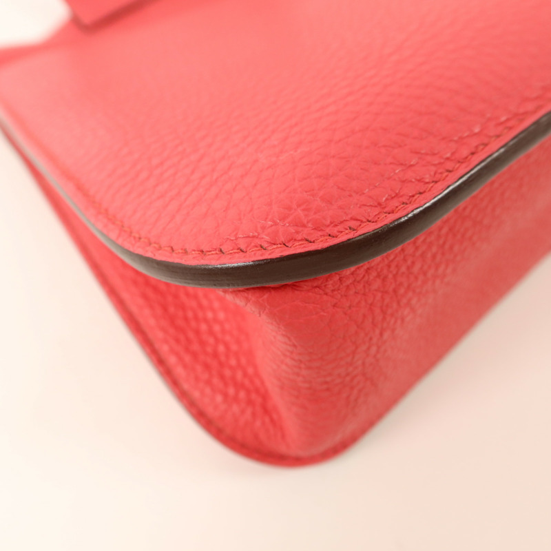 HERMES Clemence皮革Halzan 25銀扣手挽肩背兩用袋Rose Extreme-12