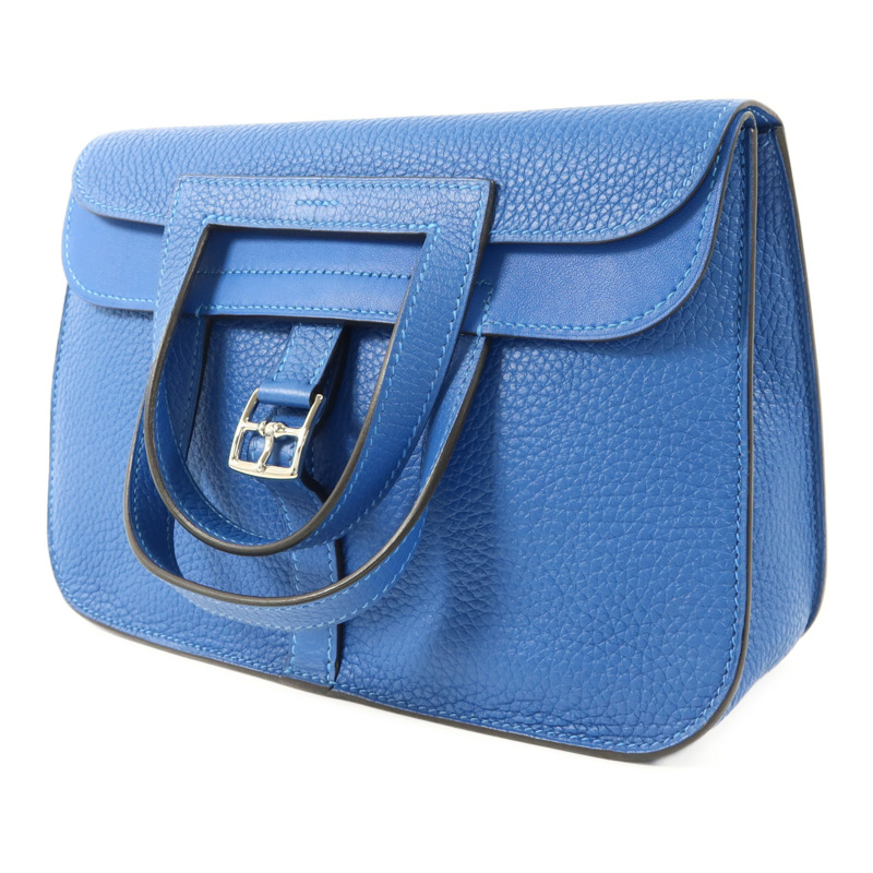 HERMES Clemence皮革Halzan 25銀扣手挽肩背兩用袋Mykonos-2