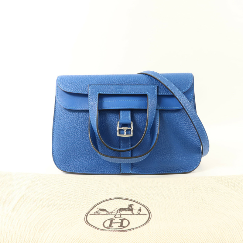 HERMES Clemence皮革Halzan 25銀扣手挽肩背兩用袋Mykonos-13