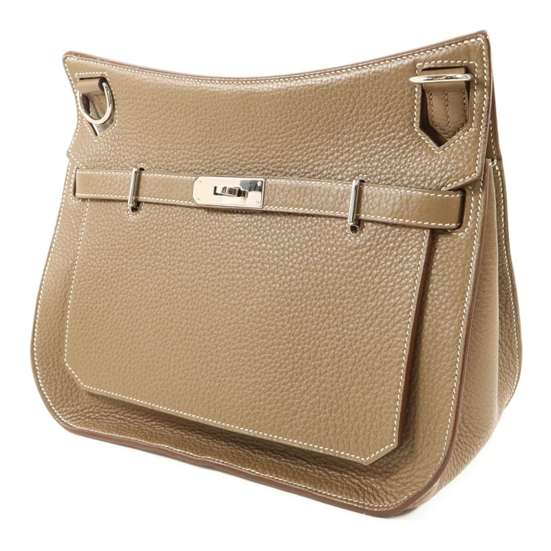 HERMES Clemence皮革Jypsiere 28銀扣肩背袋Etoupe-2