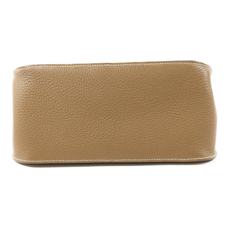 HERMES Clemence皮革Jypsiere 28銀扣肩背袋Etoupe-3