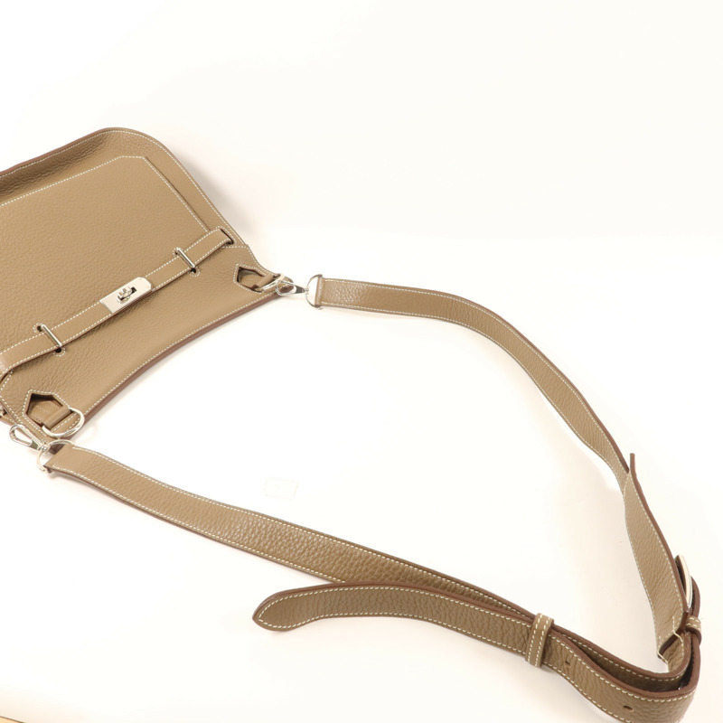 HERMES Clemence皮革Jypsiere 28銀扣肩背袋Etoupe-4