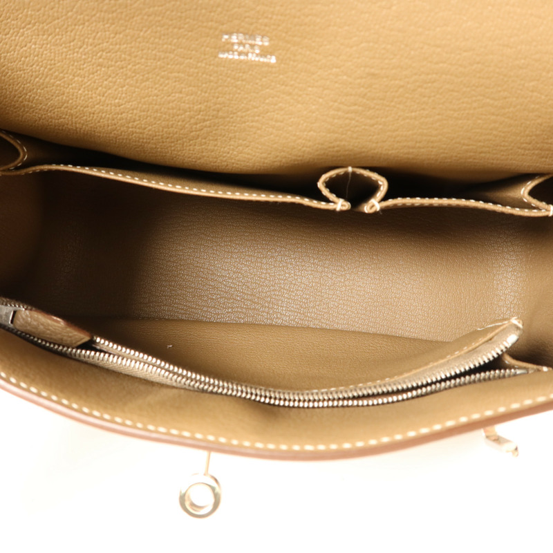 HERMES Clemence皮革Jypsiere 28銀扣肩背袋Etoupe-5