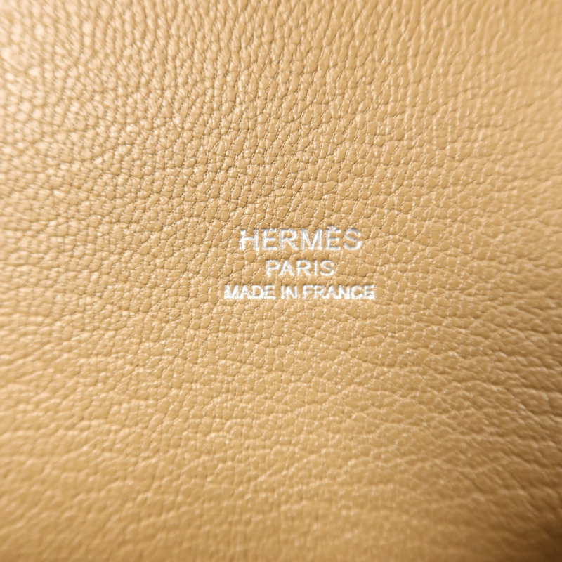 HERMES Clemence皮革Jypsiere 28銀扣肩背袋Etoupe-6