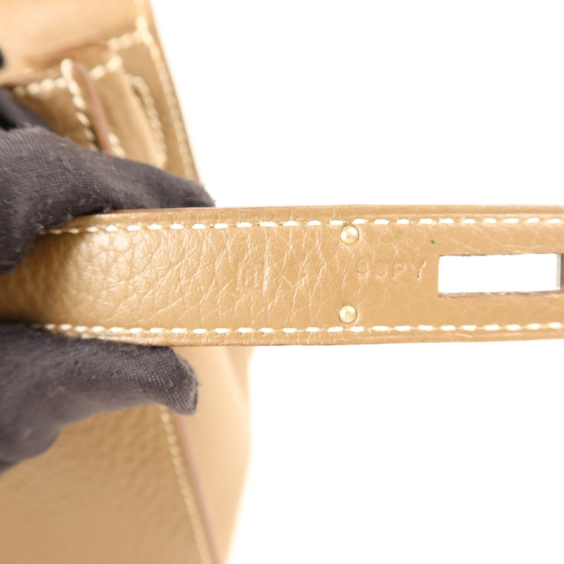 HERMES Clemence皮革Jypsiere 28銀扣肩背袋Etoupe-7