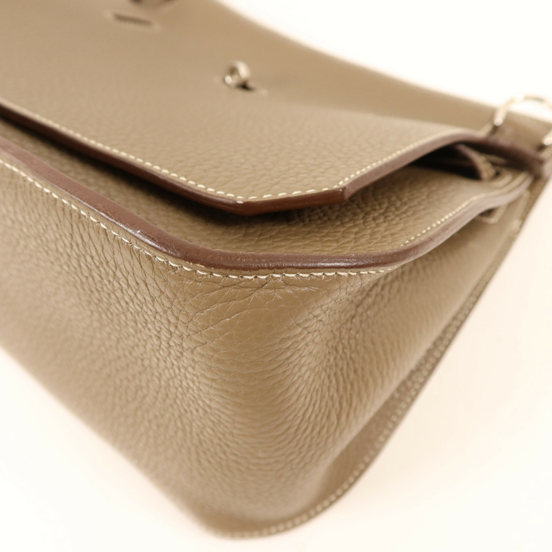 HERMES Clemence皮革Jypsiere 28銀扣肩背袋Etoupe-11