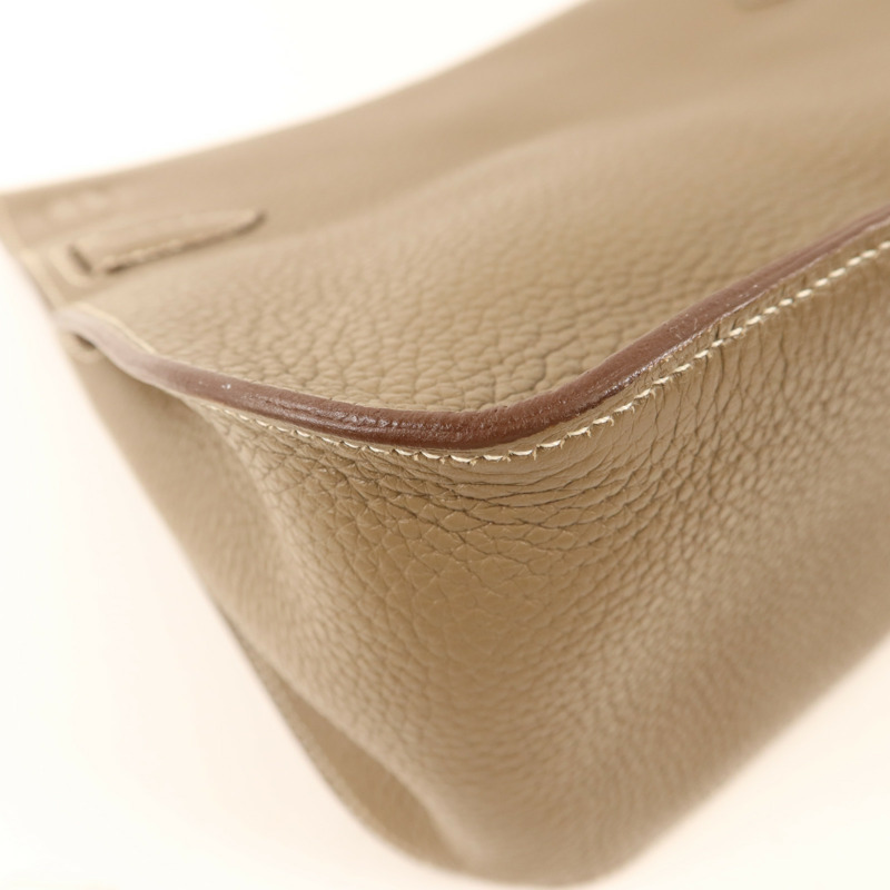 HERMES Clemence皮革Jypsiere 28銀扣肩背袋Etoupe-14