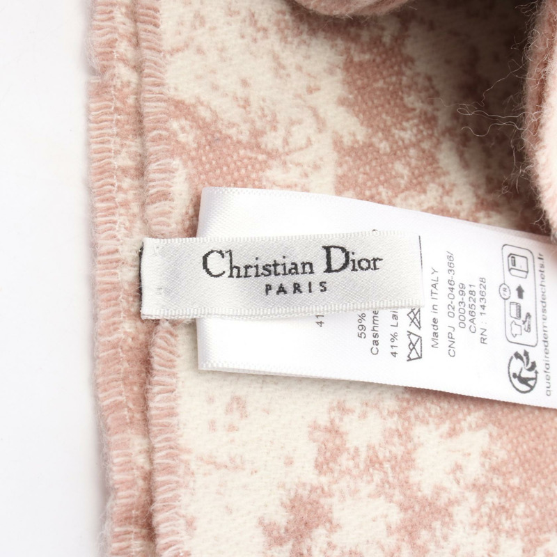 Dior Toile de Jouy Sauvage 羊毛羊絨圍巾 白色 粉紅色 二手 女士-1