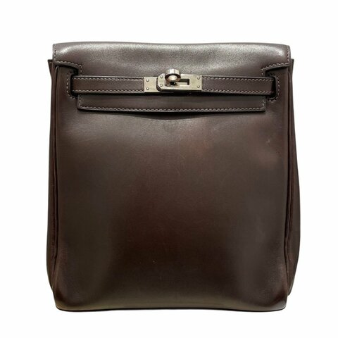 HERMES 愛馬仕 KELLY ADO PM 後背包 光面牛皮 巧克力棕 銀釦 □E刻