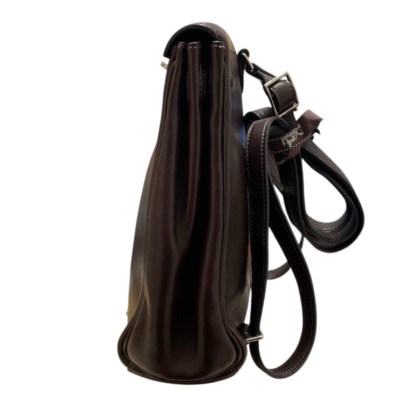 HERMES 愛馬仕 KELLY ADO PM 後背包 光面牛皮 巧克力棕 銀釦 □E刻-2