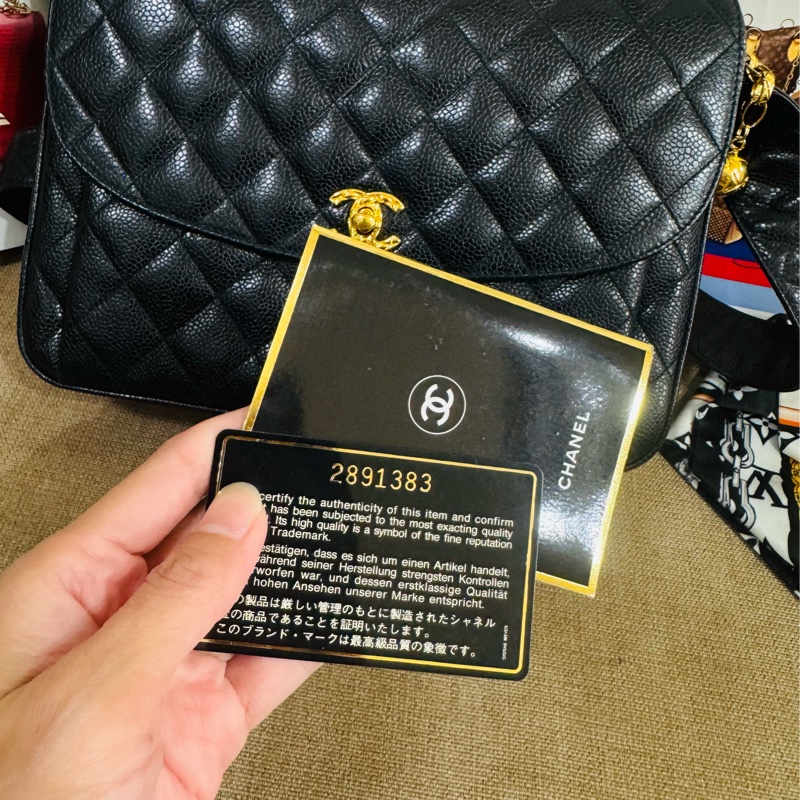 Chanel黑金菱格單肩包荔枝紋牛皮+金色雙C扣-16