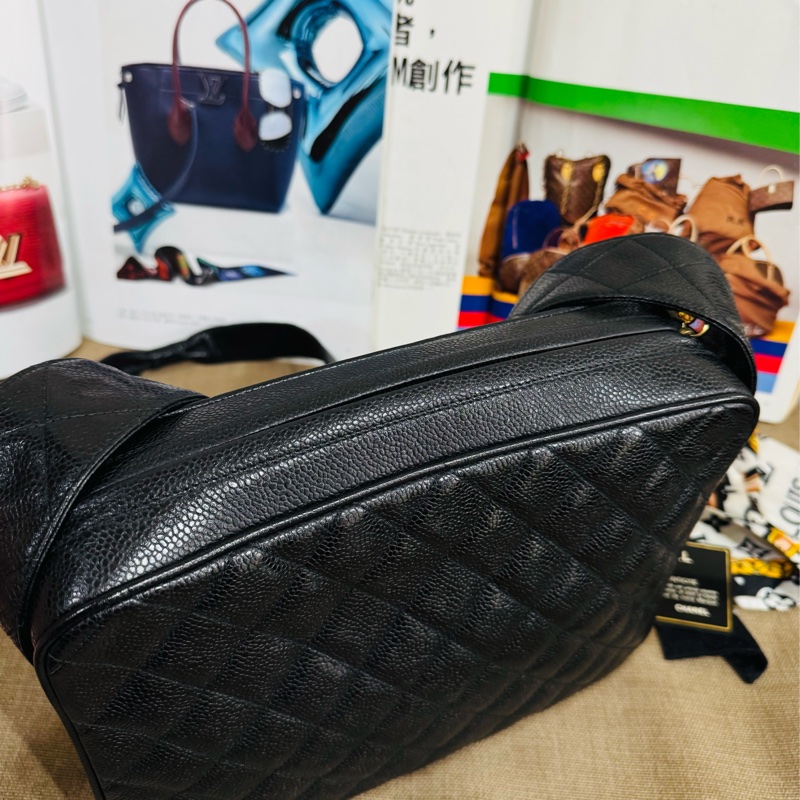 Chanel黑金菱格單肩包荔枝紋牛皮+金色雙C扣-30