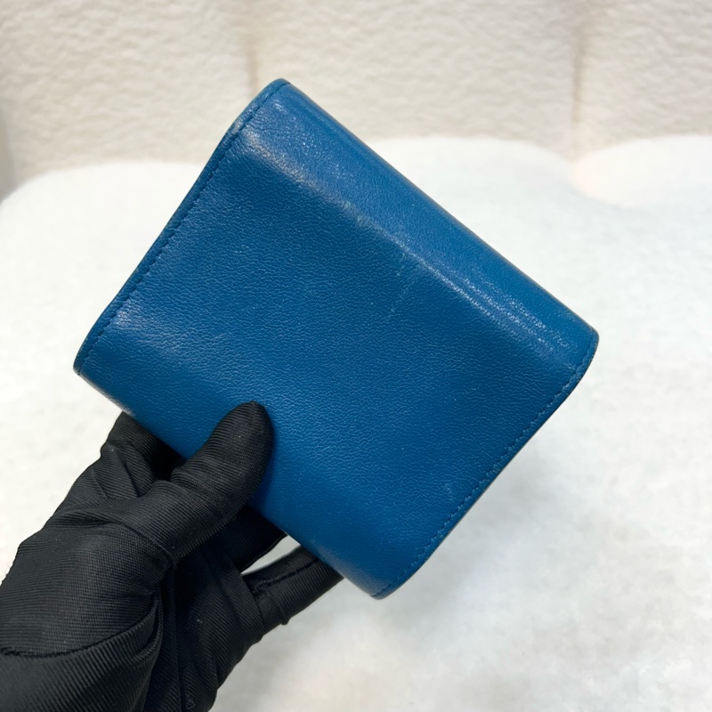 香奈兒短夾CHANEL藍綠色牛皮衍縫雙C金釦三折短夾-2