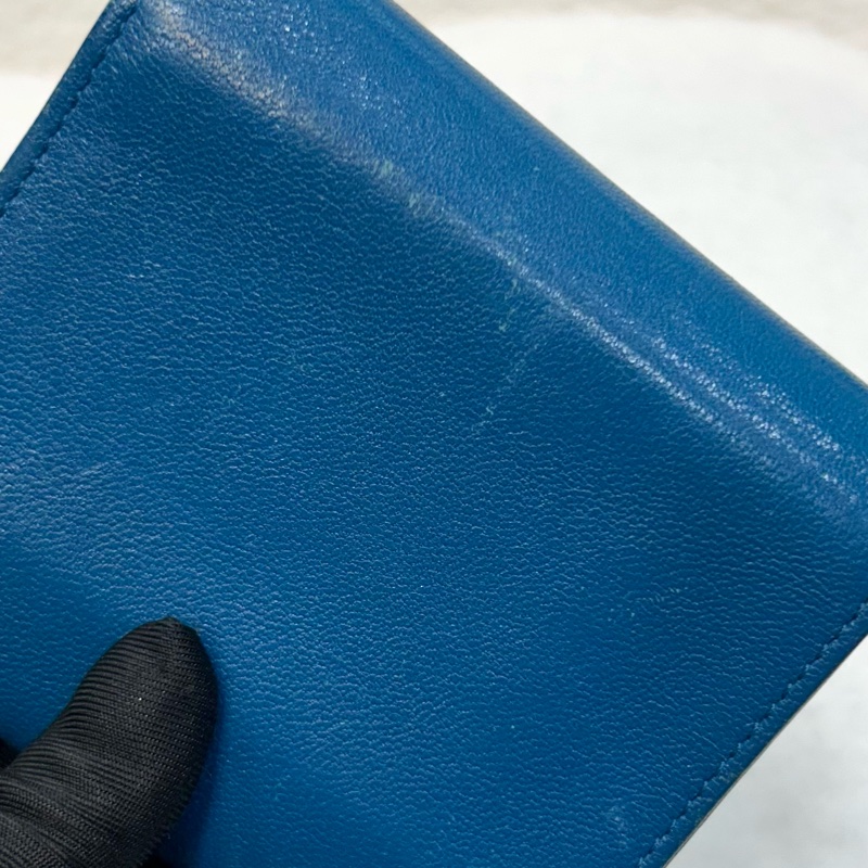 香奈兒短夾CHANEL藍綠色牛皮衍縫雙C金釦三折短夾-8